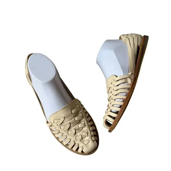 Anthropologie Nisolo Sandals Flats Huarache Woven Leather Boho Cream 8 - Picture 2 of 10